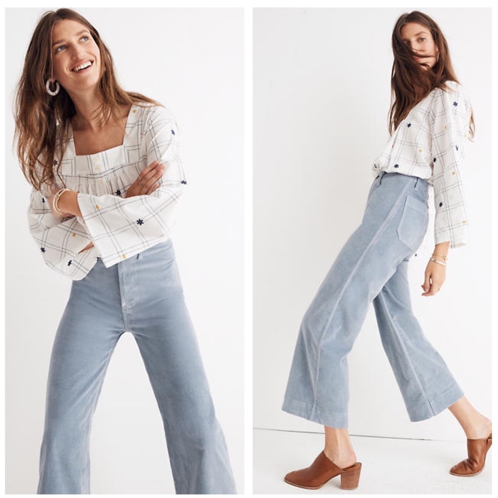 Madewell High Waist Emmett Wide Leg Crop Velveteen Pants